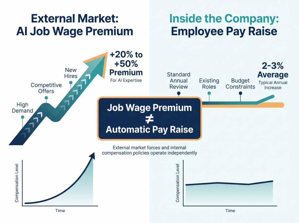 The wage premium for AI roles and internal raises for existing employees are different concepts