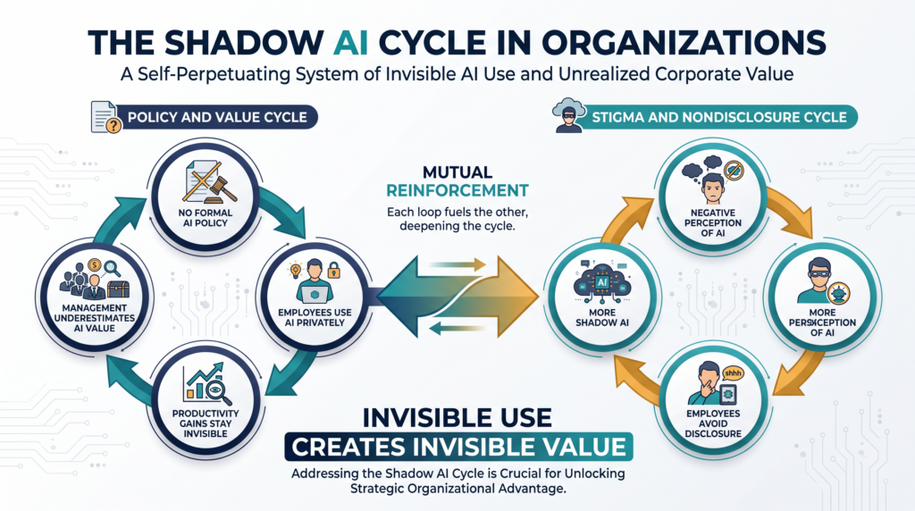 The cycle created by weak corporate AI governance and employees’ invisible use of AI
