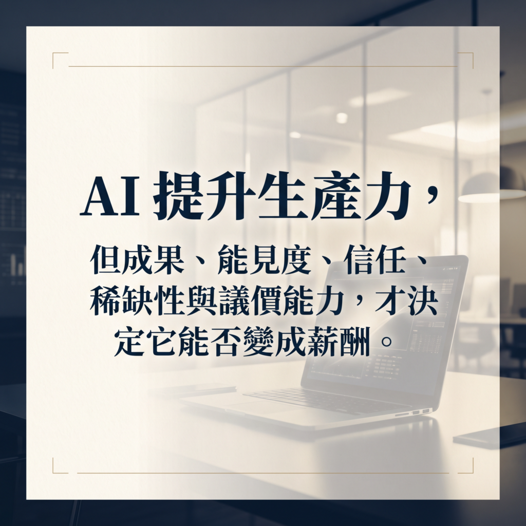AI 生產力、商業成果、可見度、治理與議價能力的關係