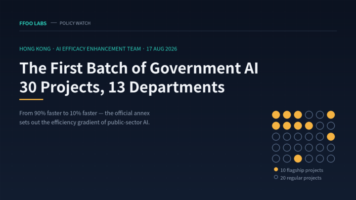 FFOO Labs cover image: Hong Kong’s first batch of 30 government AI projects across 13 departments, including 10 flagship projects