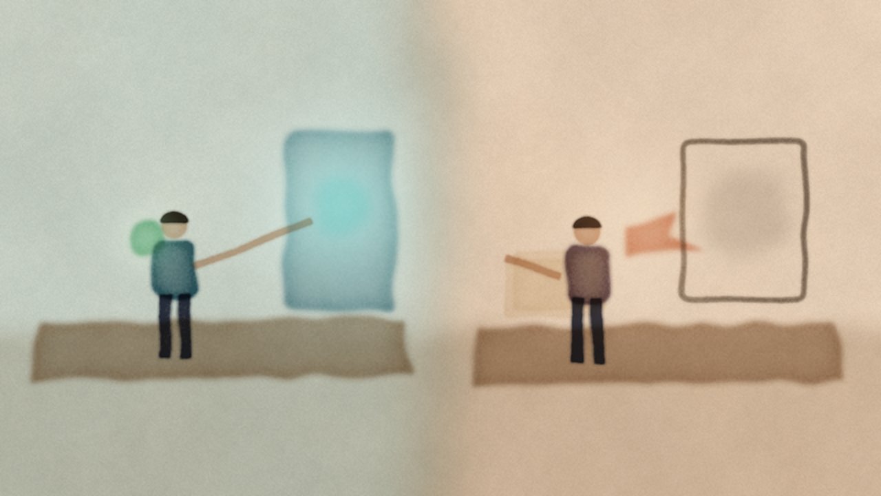 Figure: Left, during learning an AI sidebar helps someone reach correct answers quickly; right, after the assistant is removed the same person faces test items and leans toward skipping—an editorial contrast between short-term help and independent persistence (illustration only — no text or logos; not the study UI).