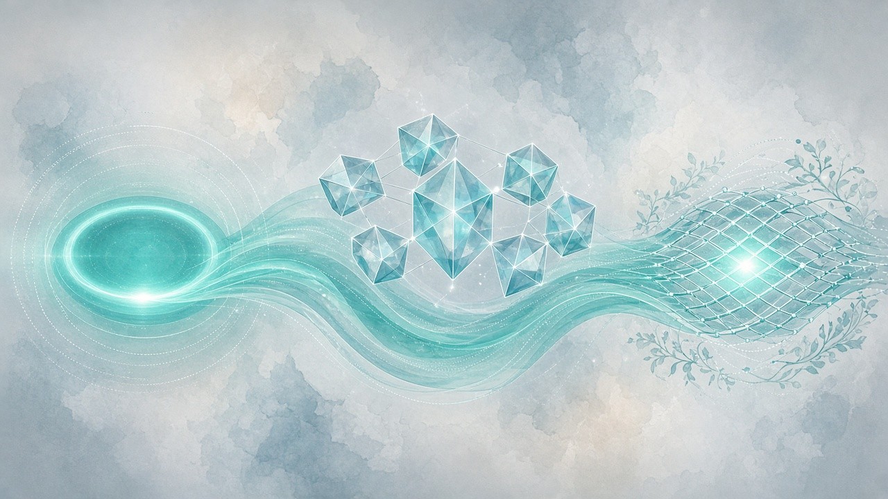 Abstract detect→validate→remediate defense lifecycle and long-horizon multi-node agent loop in cool gray and deep teal (editorial illustration; no text or logos).