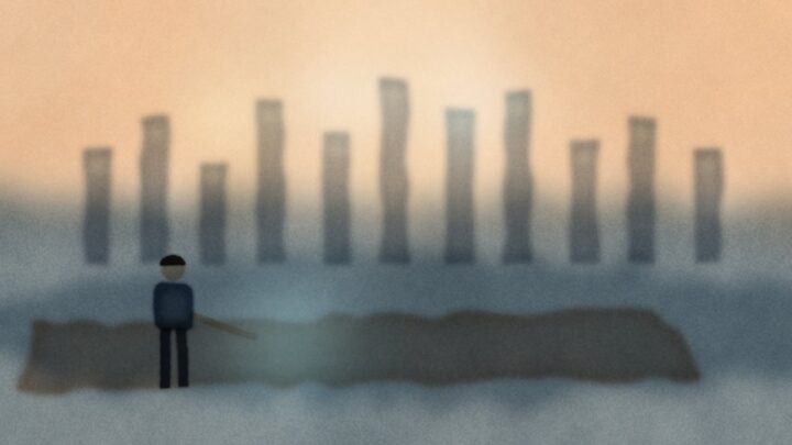 Cover: A professional at a desk against a dusk financial-district skyline; three soft arches of light suggest Accountability, Resilience and Trust (editorial illustration — no text or logos).