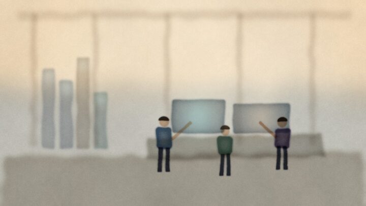 Cover: Developers in a soft enterprise R&D hall beside abstract infrastructure blocks and glowing migration arcs — suggesting legacy modernization (editorial illustration — no text or logos).