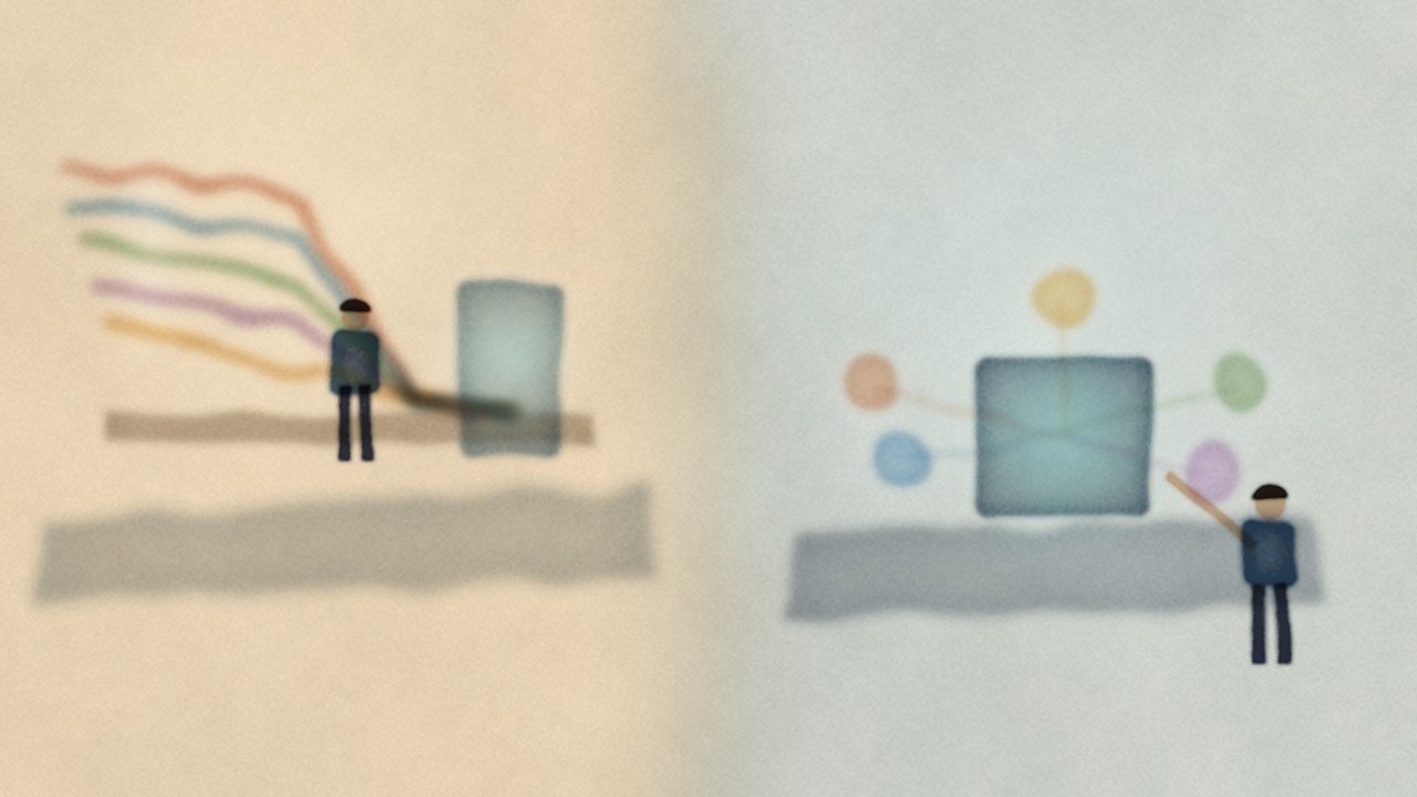 Figure: Left — colored language streams converging onto a shared bridge as a migration metaphor; right — a shared database-file interface with multiple soft “engines” connected in a build-lab scene — editorial illustration with no text or logos; not a screenshot of a real system.